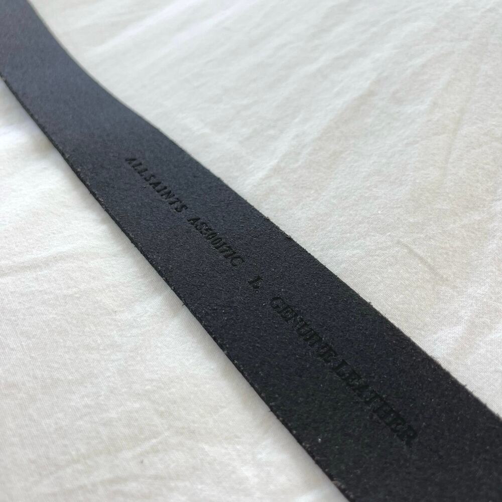 All Saints Weathered Black Leather Men’s Belt Gold Hardware Size Large - Picture 3 of 6